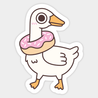 Cute Silly Goose With Donut Around Neck Sticker